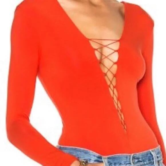 T by Alexander Wang Lace Up Orange Bodysuit Medium - Picture 1 of 7